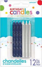 Blue Glitter & Metallic Silver Candles