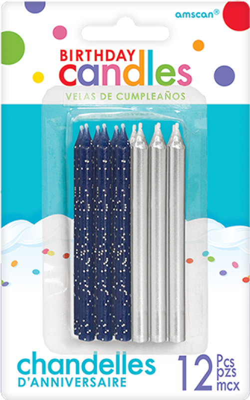 Blue Glitter & Metallic Silver Candles