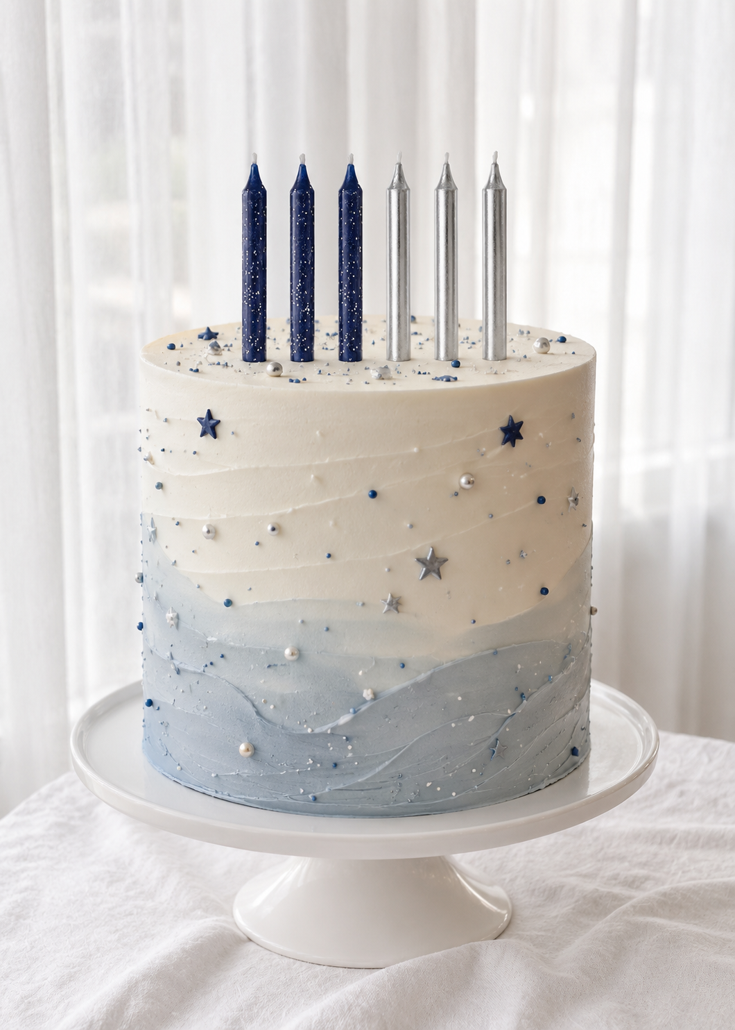 Blue Glitter & Metallic Silver Candles - Pack of 12
