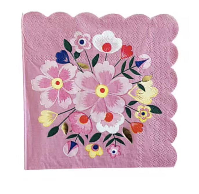 Retro Flowers Paper Napkins Pink