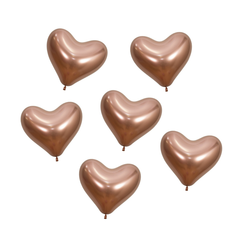 Rose Gold Heart Shaped Latex Balloons - 6 Pack