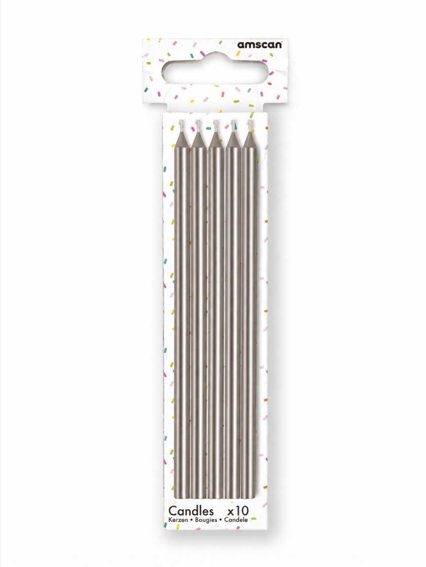 Silver Taper Candles - Pack of 10