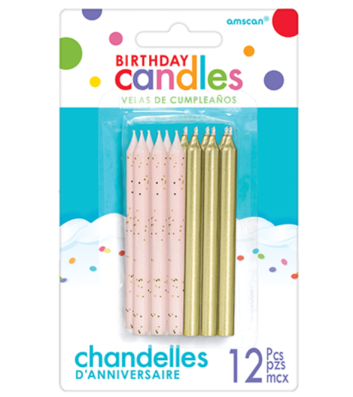 Pink Glittered and Metallic Gold Candles