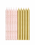 Pink Glittered and Metallic Gold Candles